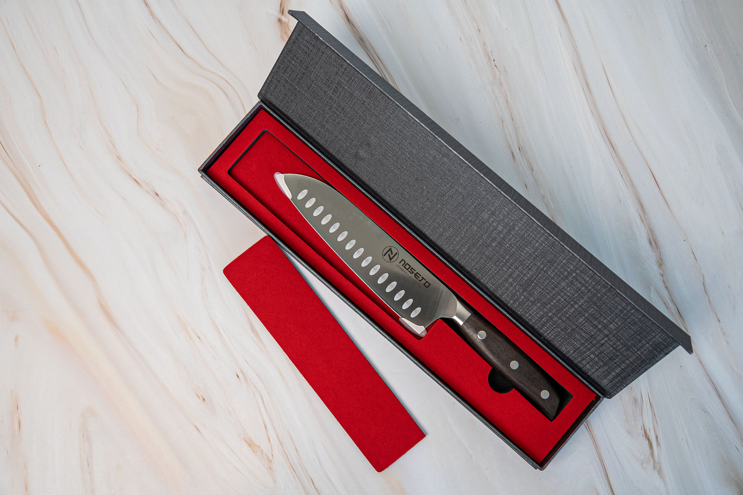 NOSETO German Santoku 185mm Stainless Steel High Quality Red Sandal Wood Handle