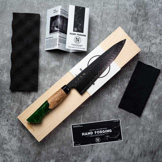 Noseto Arai Gyuto 210mm 3 Layers Black Dyeing MD606 Powder Steel Core with Resin and Stabilization Wood