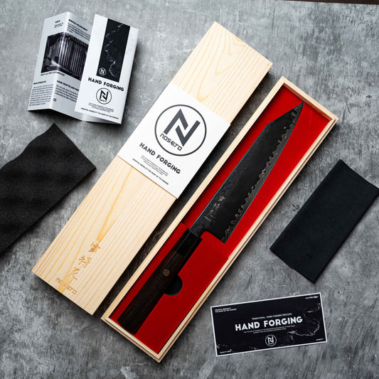 Noseto Arai Kiritsuke 210mm 3层黑染MD606粉末钢芯,八角形乌木和水牛角