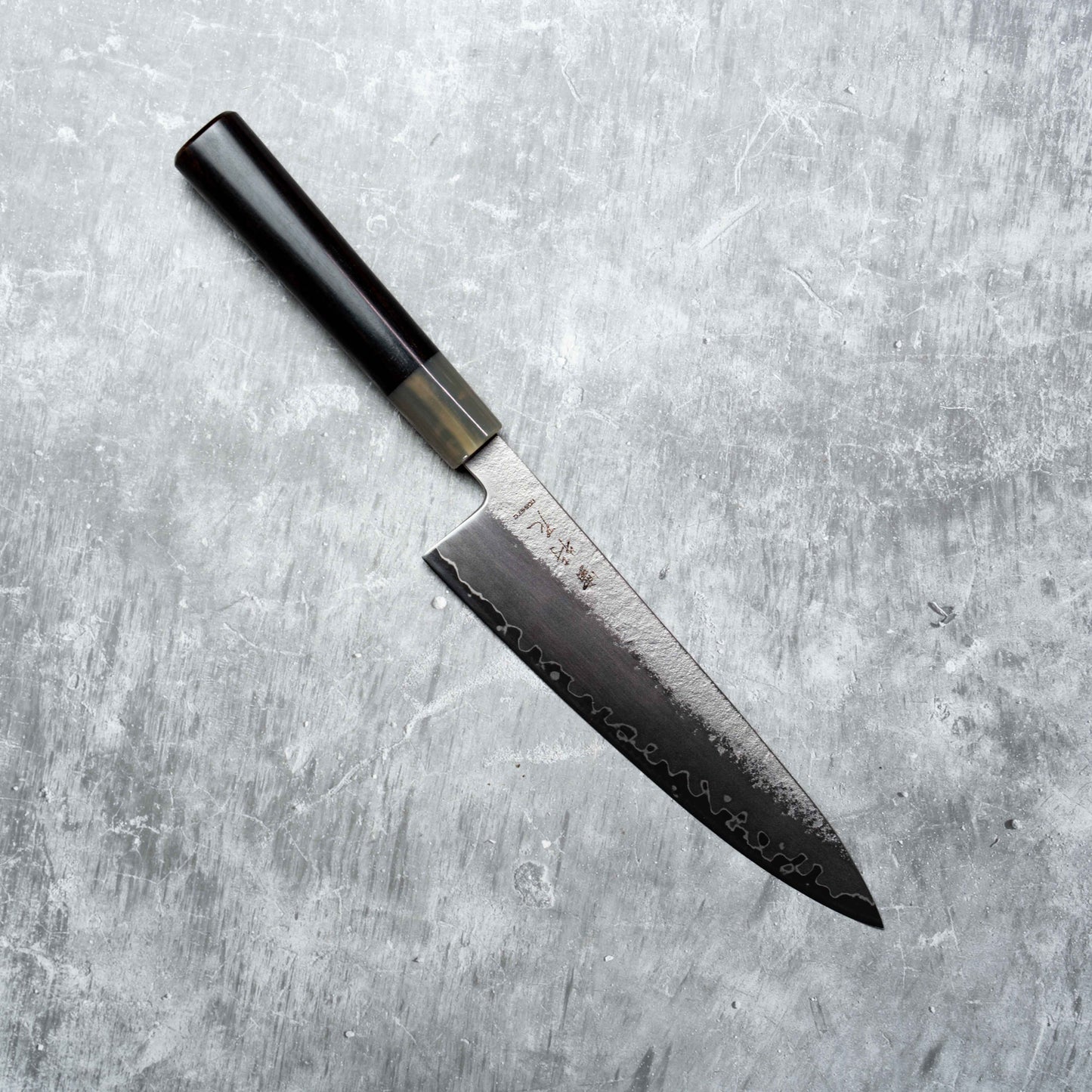 Noseto Ginro Gyuto 210mm Silvery Forging USA S35Vn Powder Steel with Buffalo Horn & Ebony handle