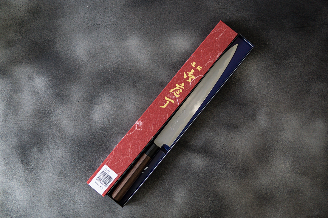 Couteau japonais Jikko White Steel n° 2 Sujihiki, manche Shitan, 240 mm