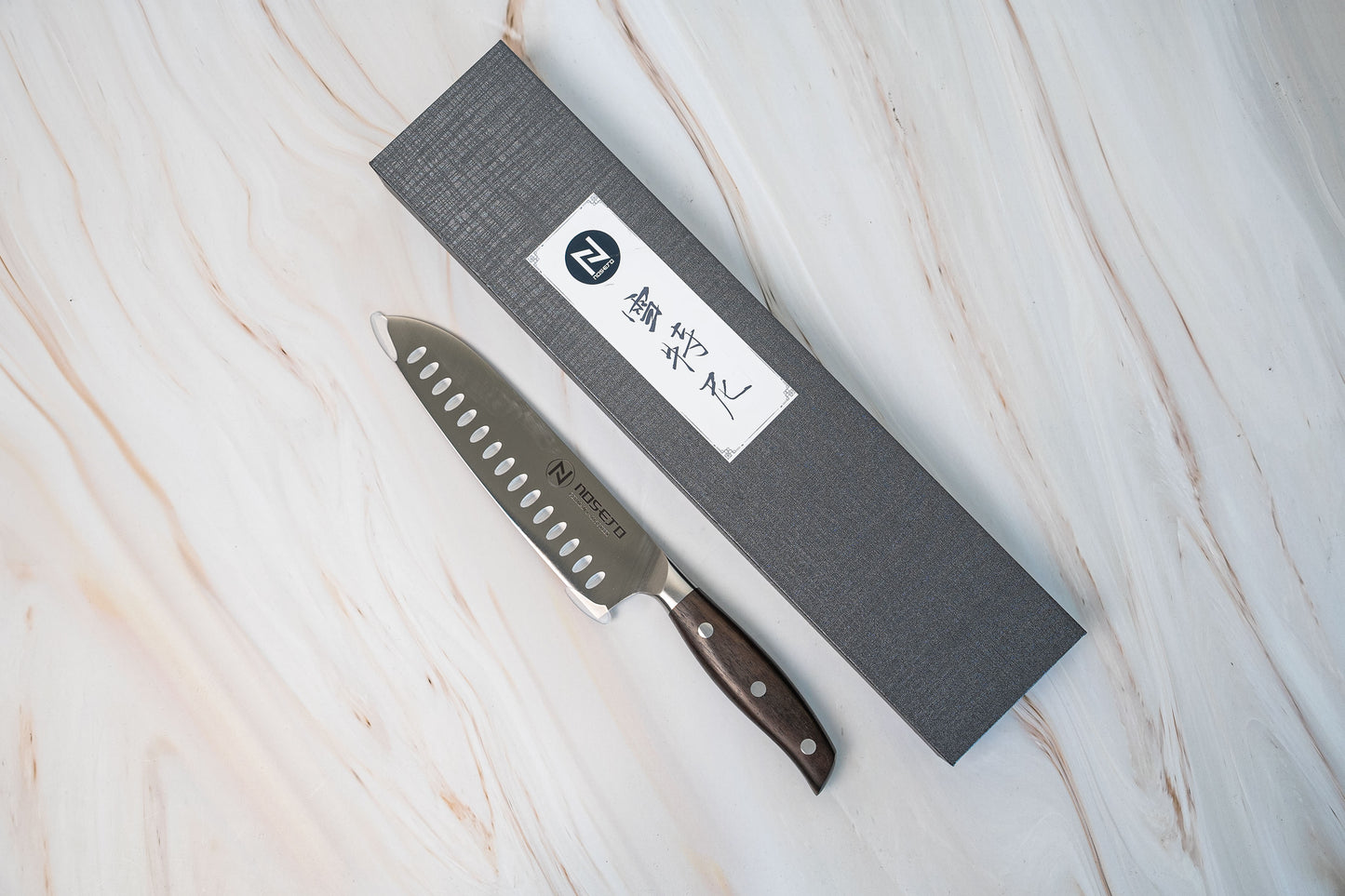 NOSETO German Santoku 185mm Stainless Steel High Quality Red Sandal Wood Handle