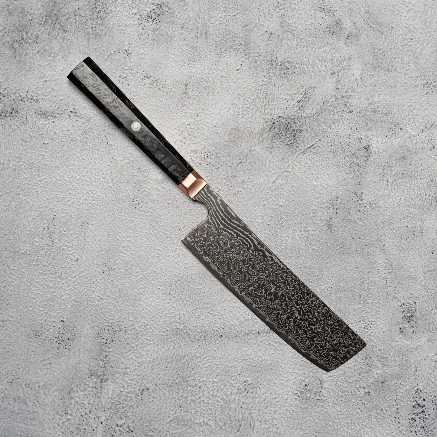 Couteau Nakiri Noseto Masu 170 mm, 67 couches, acier Damas Aus-10, avec renfort en cuivre et fibre de carbone