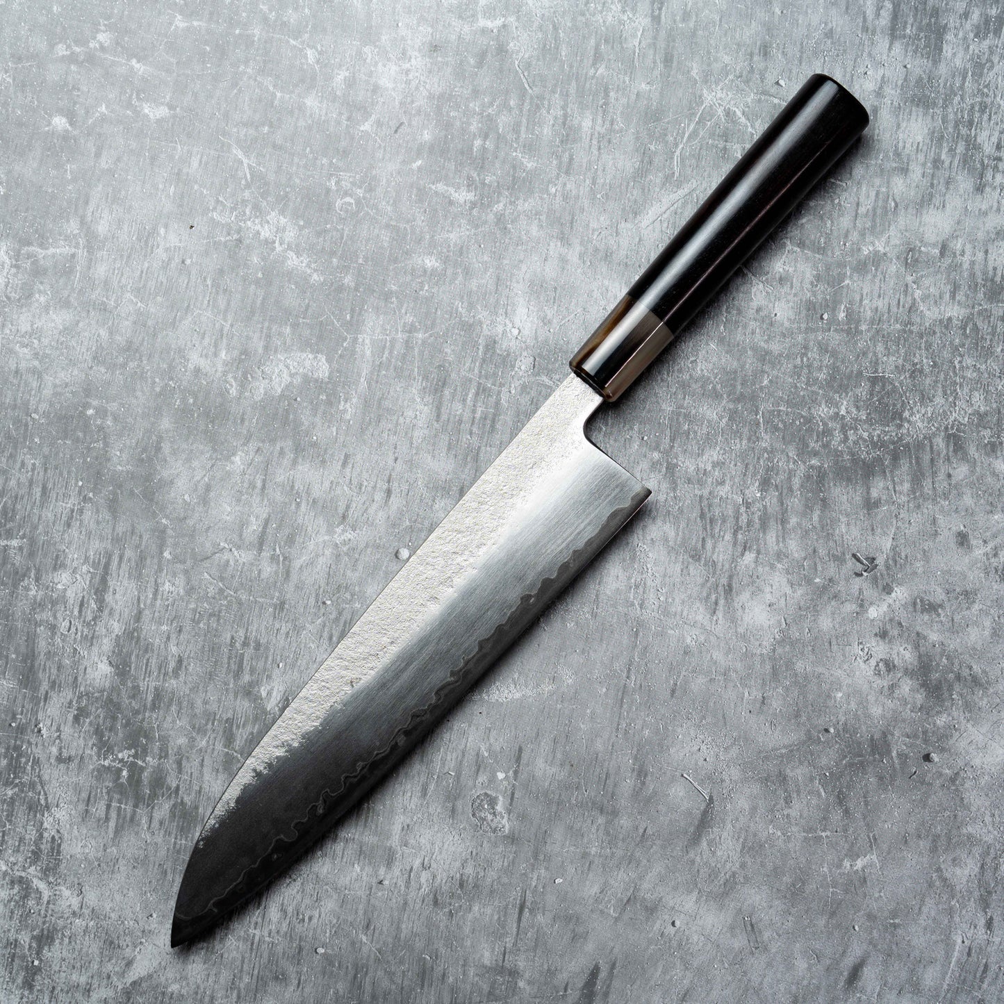 Noseto Ginro Gyuto 240mm 银色锻造 S35Vn 粉末钢,带水牛角和乌木手柄