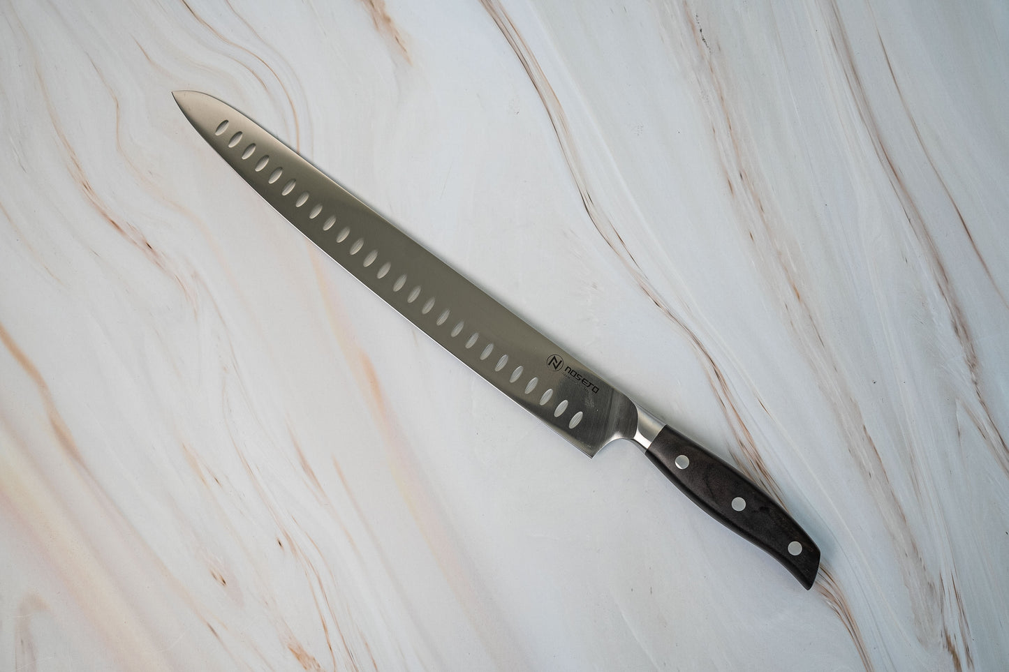 NOSETO German Meat Slicing Granton 300mm Stainless Steel High Quality Red Sandal Wood Handle