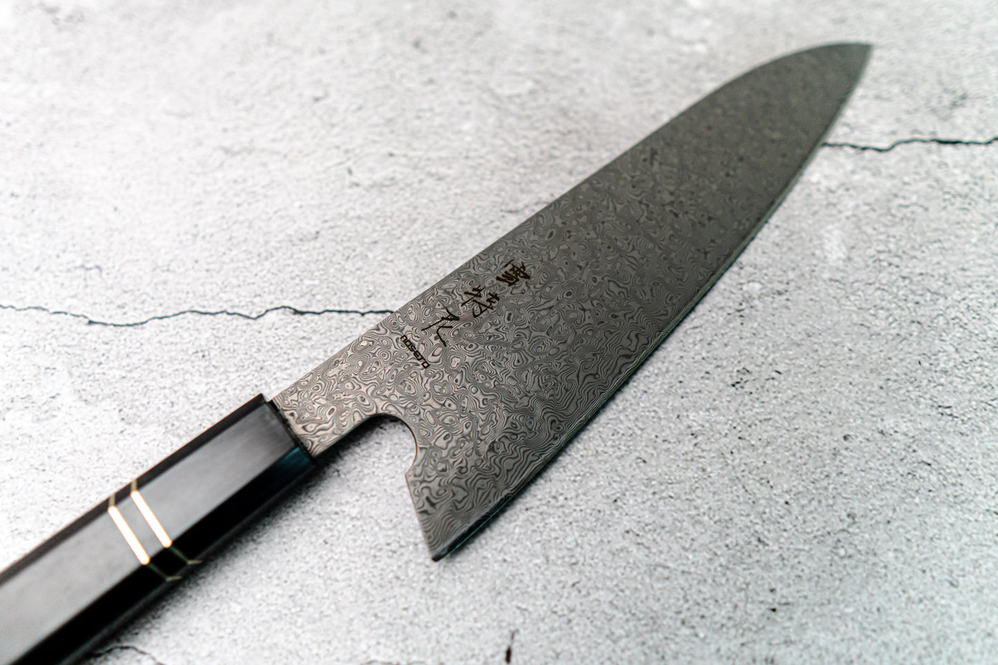 Couteau à lame fixe Noseto 110 couches en acier Damas Super Steel Gyuto, manche octogonal en bois d'ébène et pierre noire