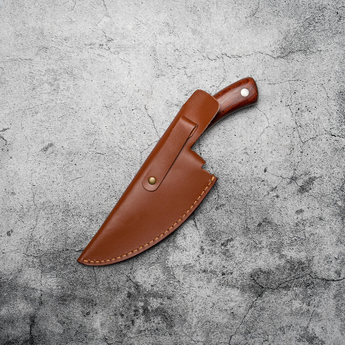 Couteau de boucher Noseto 135 mm avec étui en cuir et manche en palissandre