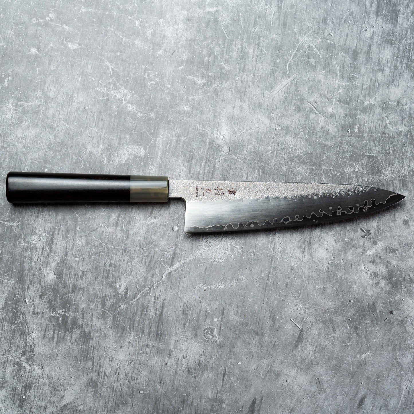 Noseto Ginro Gyuto 210mm Silvery Forging USA S35Vn Powder Steel with Buffalo Horn & Ebony handle