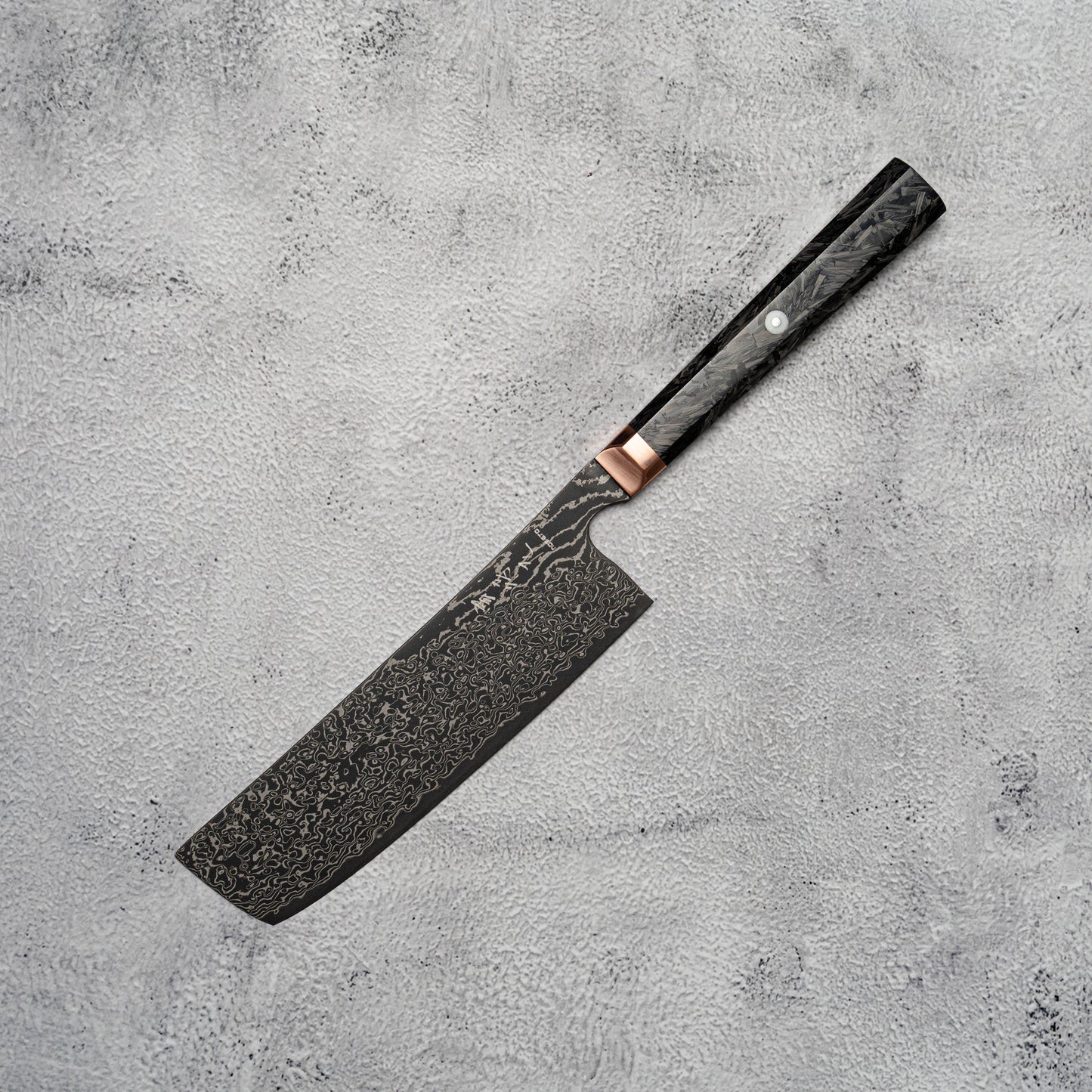 Couteau Nakiri Noseto Masu 170 mm, 67 couches, acier Damas Aus-10, avec renfort en cuivre et fibre de carbone