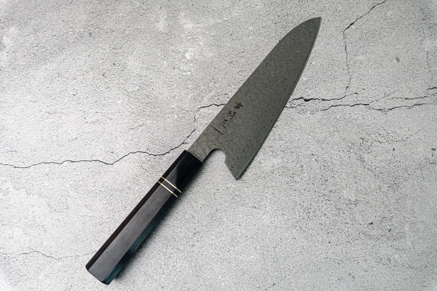 Couteau à lame fixe Noseto 110 couches en acier Damas Super Steel Gyuto, manche octogonal en bois d'ébène et pierre noire