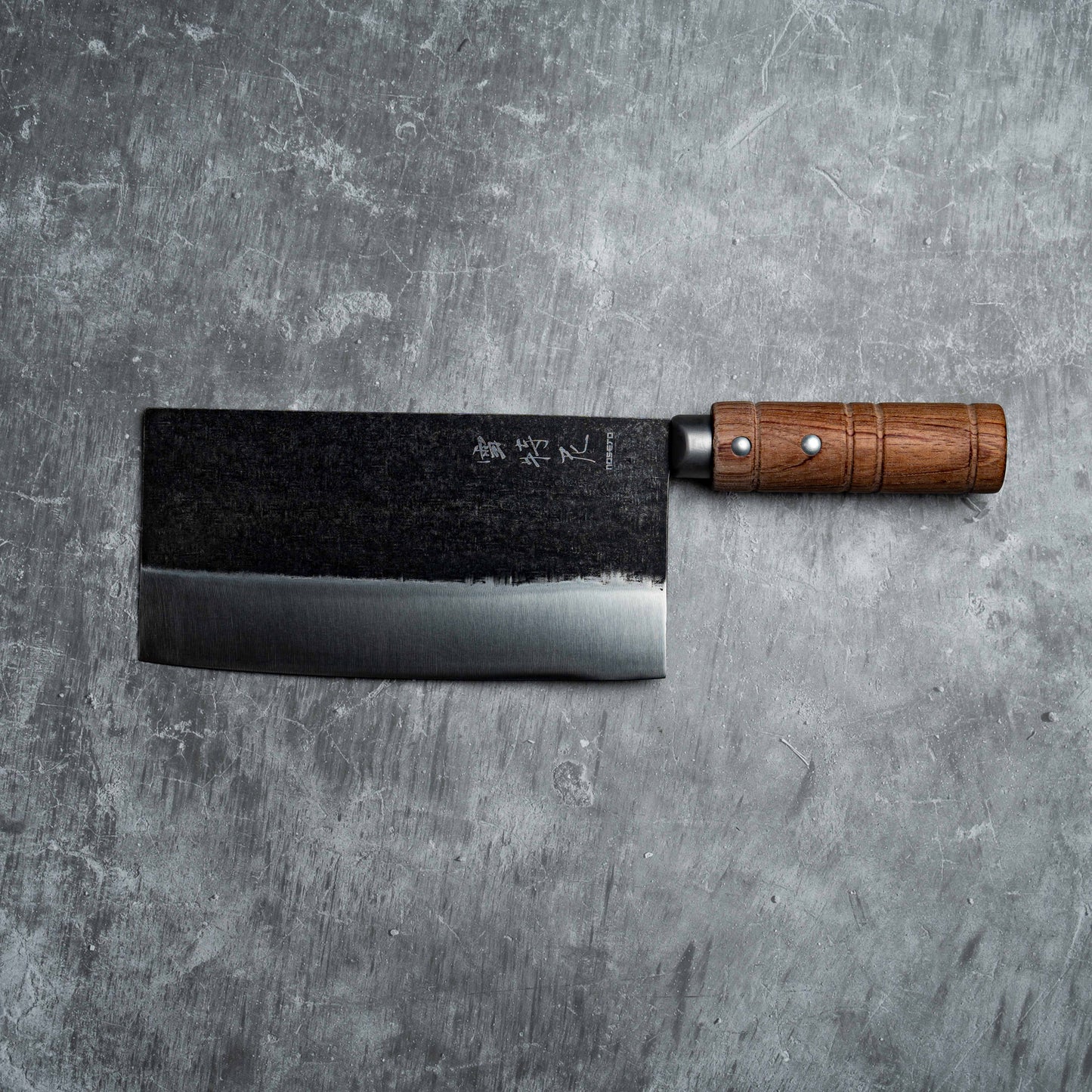 Couperet chinois Noseto 180 mm en acier inoxydable, revêtement noir en bois de padouk