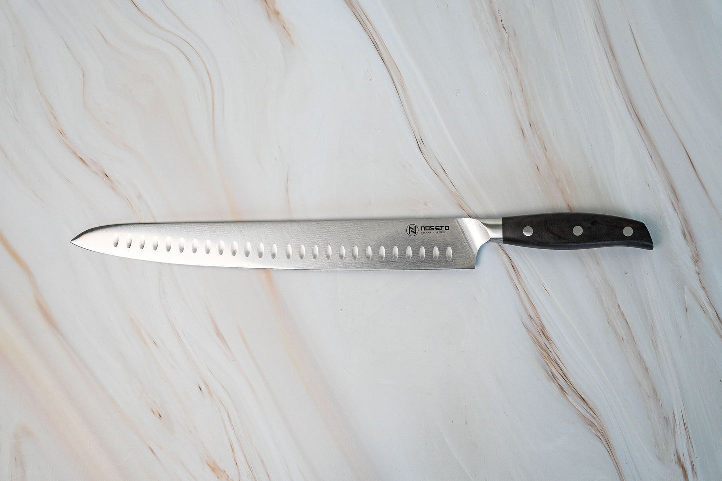 NOSETO German Meat Slicing Granton 300mm Stainless Steel High Quality Red Sandal Wood Handle