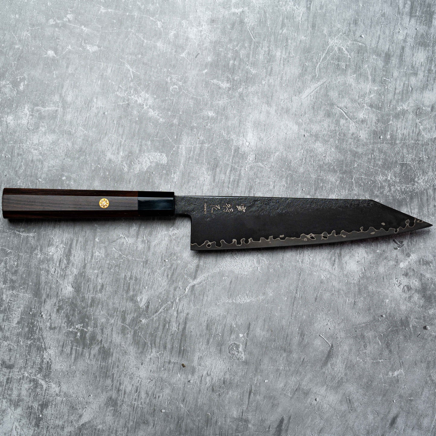 Noseto Arai Kiritsuke 210mm 3 Layers Black Dyeing MD606 Powder Steel Core with Octagonal Ebony and Buffalo Horn