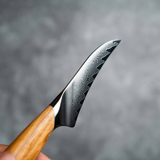 Noseto Batsu Paring/Peeling 100mm 73 layers Damascus Powder Steel with Olive Wood Handle