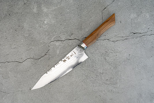 Gyuto moderne Noseto AUS10 73 couches 210 mm Manche en bois de Damas Pakka