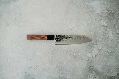 Kanetsune DSR-1K6 Hammered Santoku Japanese Knife 165mm Red Pakka wood Handle