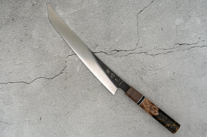 Couteau de chasse Noseto marron/bleu à haute teneur en carbone 240 mm Sakimaru Sujihiki manche en résine bois octogonal