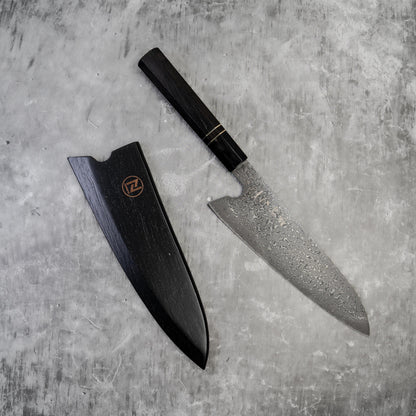 Couteau à lame fixe Noseto 110 couches en acier Damas Super Steel Gyuto, manche octogonal en bois d'ébène et pierre noire