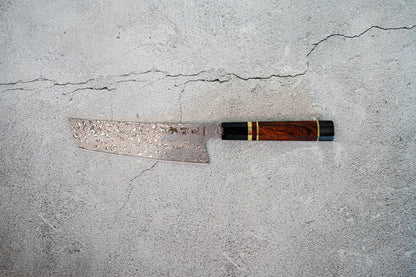 Couteau Noseto Kaji Nakiri 180 mm, Damas, noyau en acier VG-10, 67 couches, cornes de buffle, bois de fer