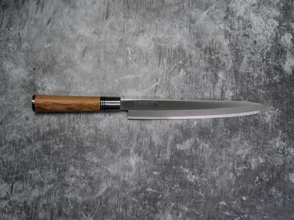 Couteau à sashimi Noseto Yanagiba 240 mm en acier forgé avec bois d'olivier naturel