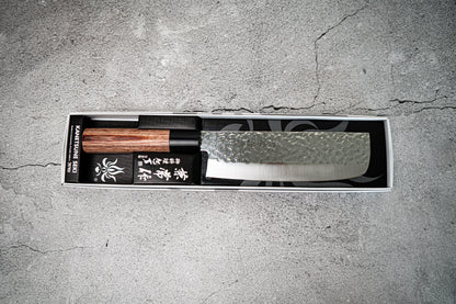 Couteau japonais Nakiri martelé Kanetsune DSR-1K6 165 mm, manche en bois de pakka rouge