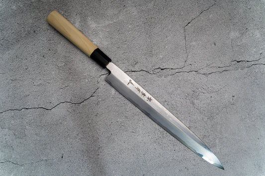 Sakai Takayuki Uzushio Couteau japonais No.2 Yanagiba en acier blanc, manche Magnolia de 270 mm