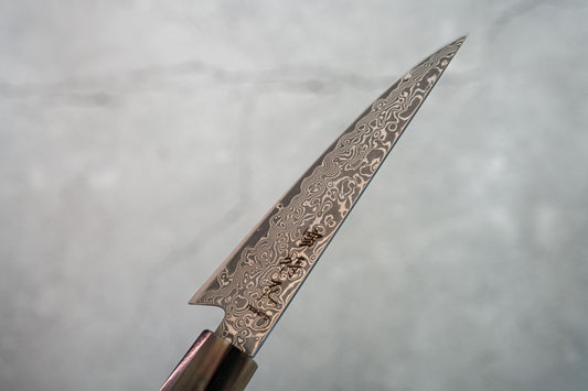Couteau Noseto Kaji Petty 130 mm, Damas, noyau en acier VG-10, 67 couches, cornes de buffle, bois de fer