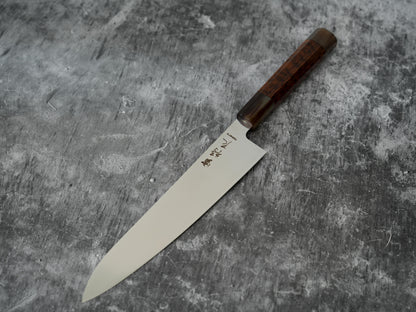 Noseto Hudo 240 mm Gyuto finition miroir VG10 simple acier avec bois de serpent et pierre blanche