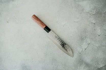 Kanetsune DSR-1K6 Hammered Santoku Japanese Knife 165mm Red Pakka wood Handle
