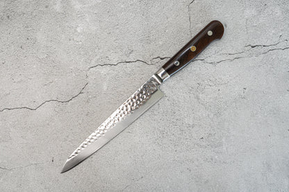 Couteau à trancher Noseto Yohan en acier damas martelé 210 mm, manche occidental en palissandre