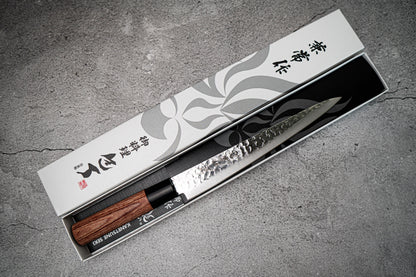 Couteau japonais Sujihiki martelé Kanetsune DSR-1K6 210 mm, manche en bois de pakka rouge