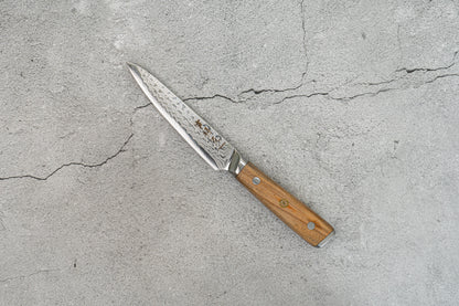 Couteau Damas 130 mm, noyau en acier AUS-10, 45 couches, bois d'olivier