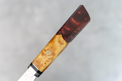 Couteau à lame Noseto Red Hammered VG-10 67 couches 210 mm Manche en résine de Damas Bois