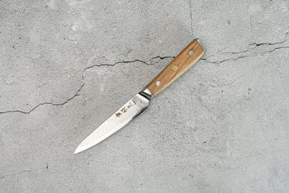 Couteau Damas 130 mm, noyau en acier AUS-10, 45 couches, bois d'olivier