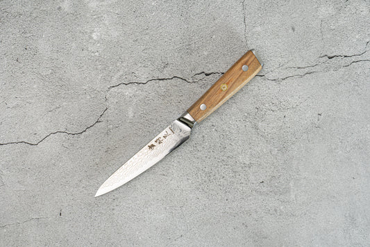 Couteau Damas 130 mm, noyau en acier AUS-10, 45 couches, bois d'olivier