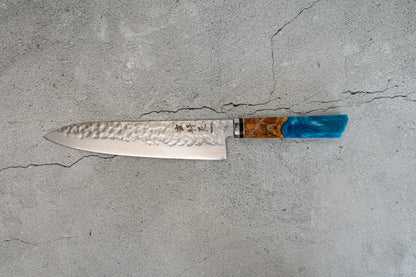 Noseto Blue Hammered VG-10 67 layers 210mm Damascus Resin Handle Wood