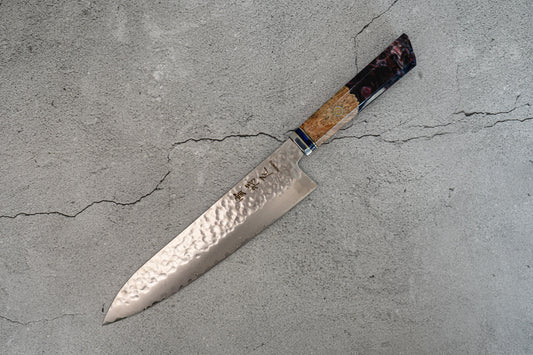 Couteau à lame Noseto Purple Hammered VG-10 67 couches 210 mm Manche en résine de Damas Bois