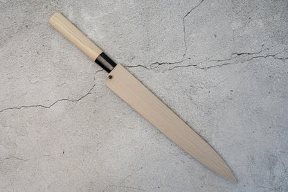 Couteau japonais Yanagiba en acier blanc Sakai Takayuki Kasumitogi, manche en magnolia