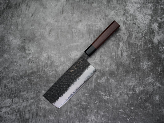 Nakiri Noseto Neno 180 mm de haut, 3 couches d'acier au carbone avec bois rouge et corne de buffle