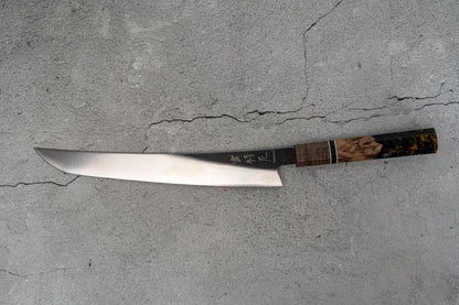 Couteau de chasse Noseto marron/bleu à haute teneur en carbone 240 mm Sakimaru Sujihiki manche en résine bois octogonal