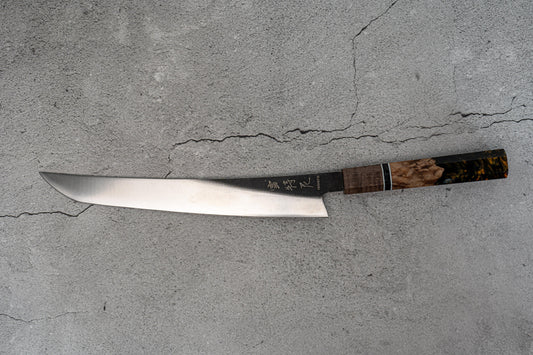 Couteau de chasse Noseto marron/bleu à haute teneur en carbone 240 mm Sakimaru Sujihiki manche en résine bois octogonal