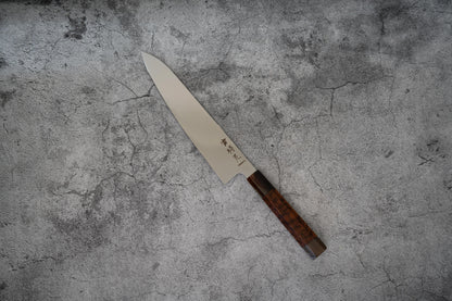 Noseto Hudo 240 mm Gyuto finition miroir VG10 simple acier avec bois de serpent et pierre blanche