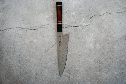 Couteau Noseto Kaji Gyuto 210 mm, Damas, noyau en acier VG-10, 67 couches, cornes de buffle, bois de fer