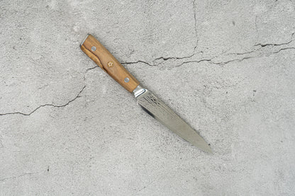 Couteau Damas 130 mm, noyau en acier AUS-10, 45 couches, bois d'olivier