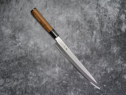 Couteau à sashimi Noseto Yanagiba 240 mm en acier forgé avec bois d'olivier naturel