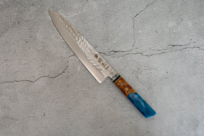 Noseto Blue Hammered VG-10 67 layers 210mm Damascus Resin Handle Wood