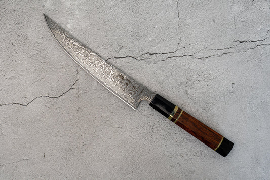 Couteau à fileter Noseto Kaji 210 mm, noyau en acier Damas VG-10, 67 couches de cornes de buffle, bois de fer