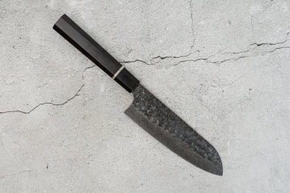 Couteau Santoku Noseto en acier inoxydable à haute teneur en carbone, manche octogonal en ébène, 170 mm