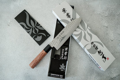 Kanetsune DSR-1K6 Hammered Santoku Japanese Knife 165mm Red Pakka wood Handle