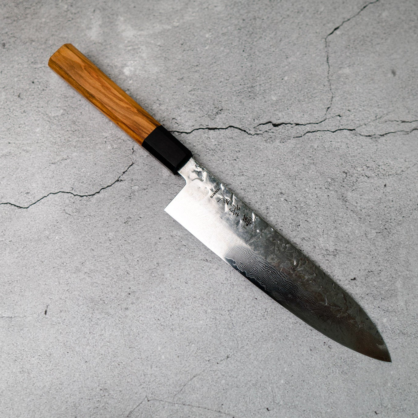 Noseto Gami 67-Layer Damascus Gyuto 210mm Mirror Polish with Ebony & Olive Wood Octagonal Handle
